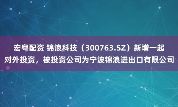 宏粤配资 锦浪科技（300763.SZ）新增一起对外投资，被投资公司为宁波锦浪进出口有限公司