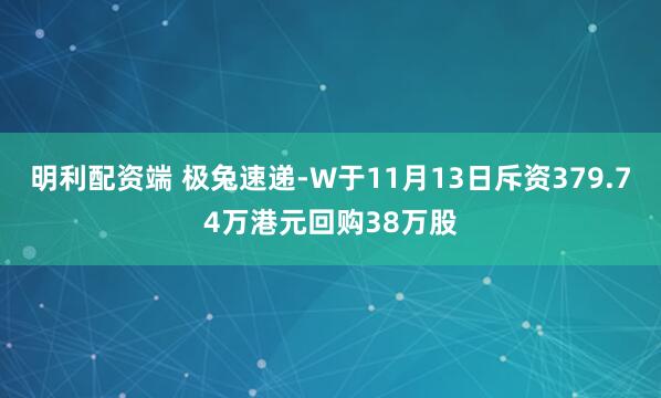 明利配资端 极兔速递-W于11月13日斥资379.74万港元回购38万股